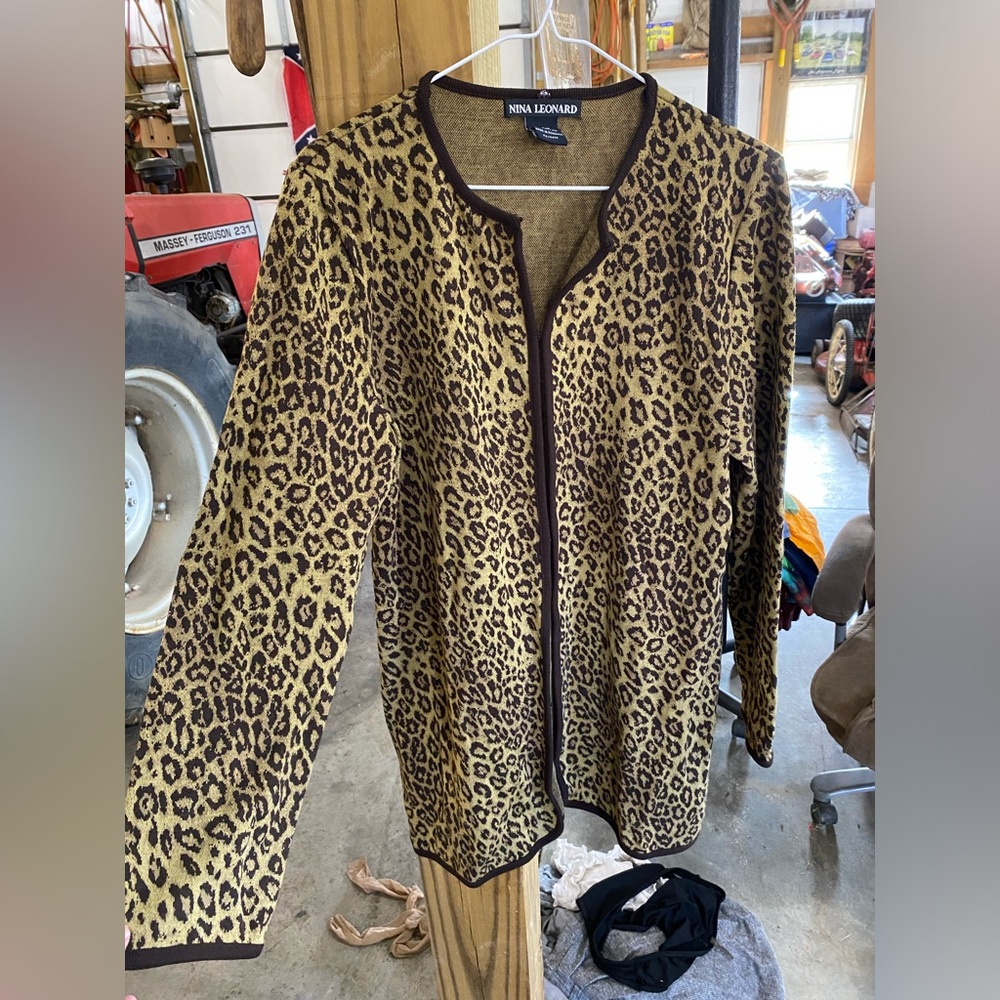 Nina Leonard Leopard Sweater Coat